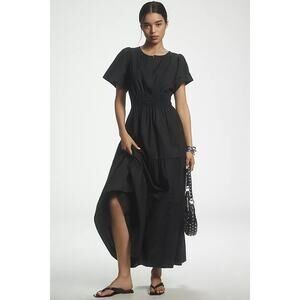 Anthropologie Somerset black cotton poplin maxi dress size Small Petite